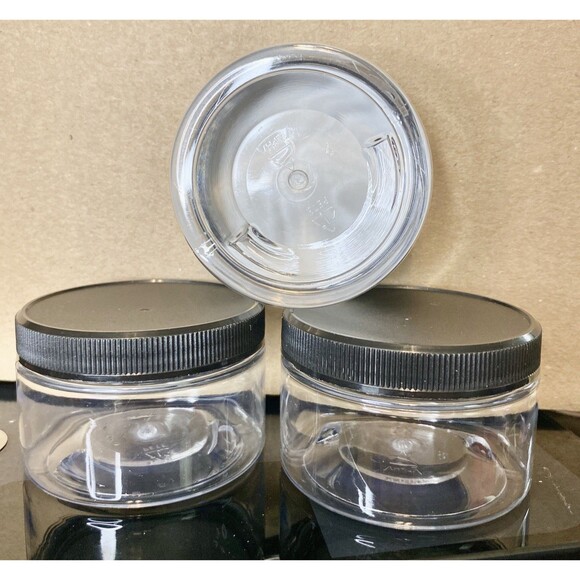 30 Pack 4oz Clear Plastic Jars w/ Black Lids Leak-Proof Round BPA-Free Food Safe - Picture 3 of 6